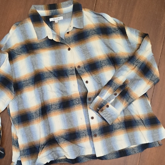 MADEWELL flannel Blue Gold Shirt Shacket Sz M - Picture 1 of 6